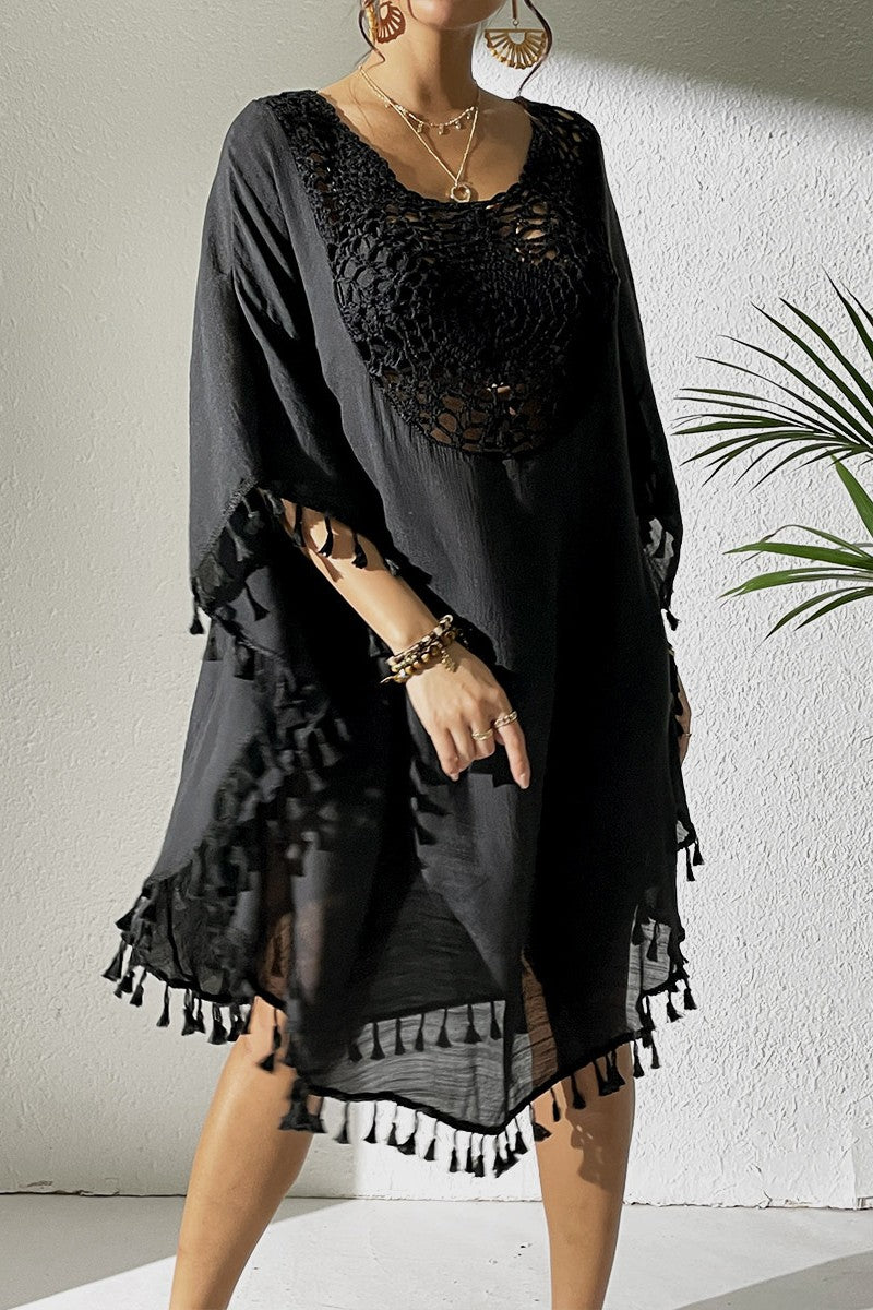 Crochet Tassel Plus Size Beach Cover-Up Kaftan