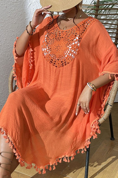Crochet Tassel Plus Size Beach Cover-Up Kaftan