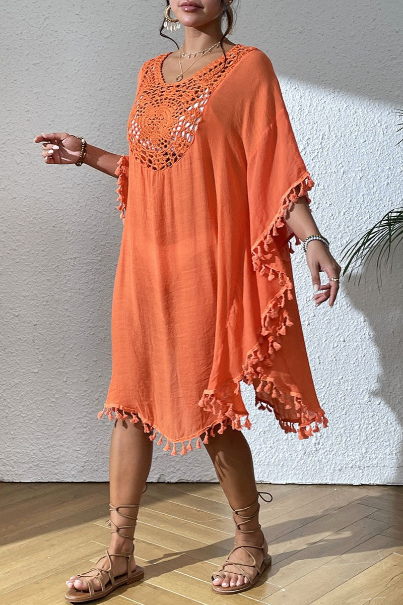 Crochet Tassel Plus Size Beach Cover-Up Kaftan