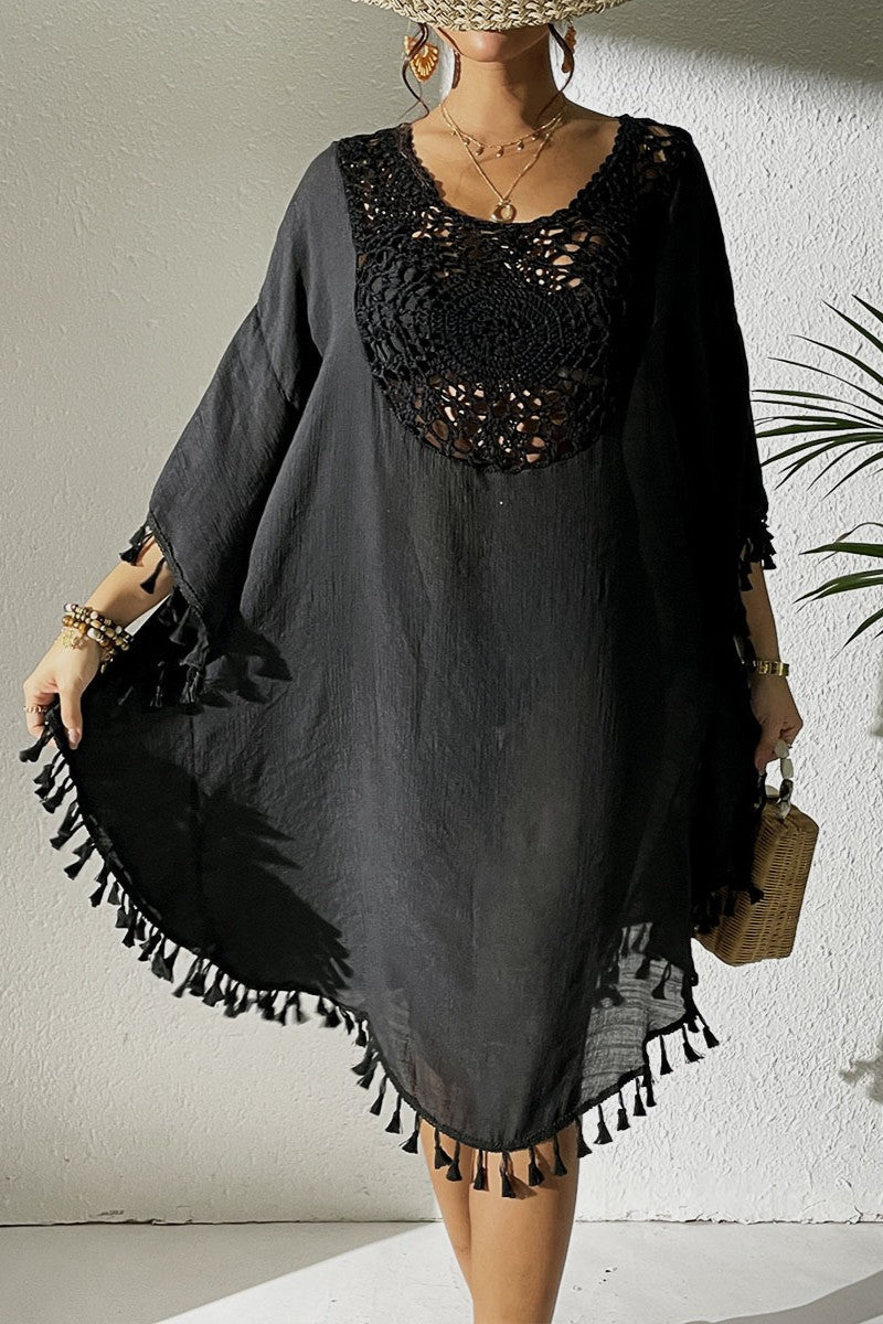 Crochet Tassel Plus Size Beach Cover-Up Kaftan