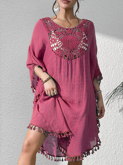Crochet Tassel Plus Size Beach Cover-Up Kaftan