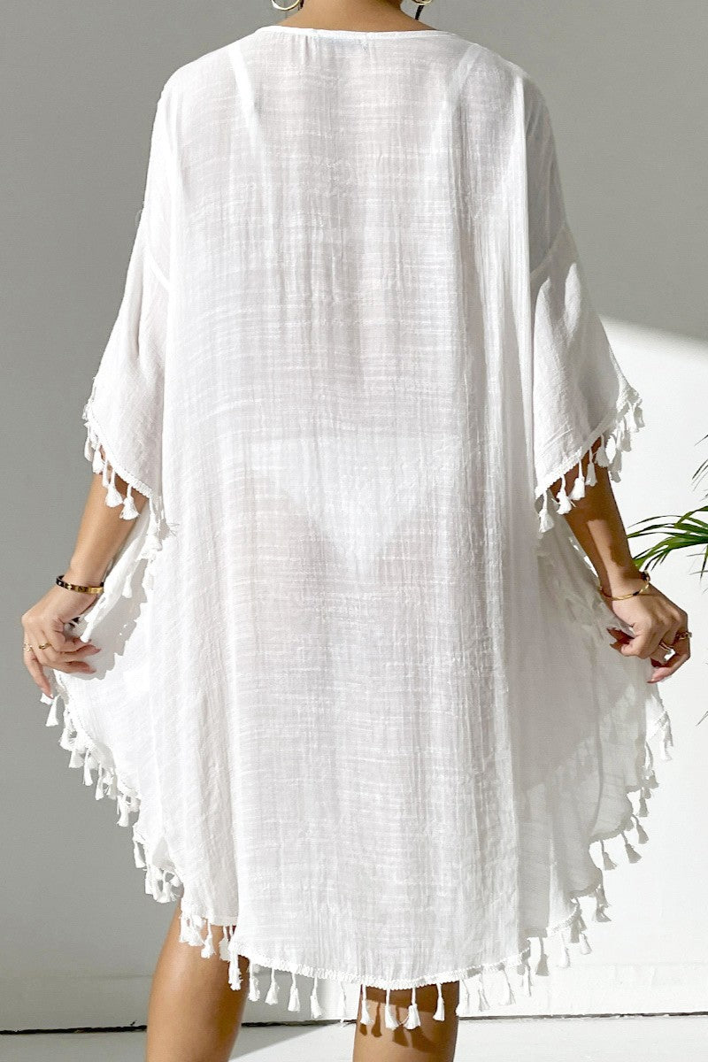 Crochet Tassel Plus Size Beach Cover-Up Kaftan