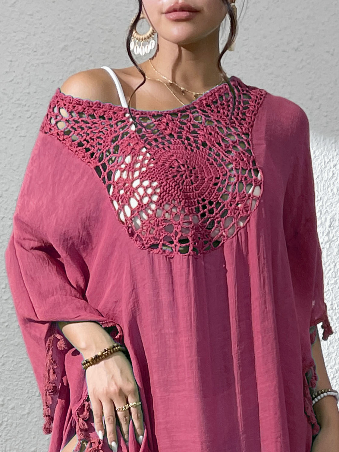Crochet Tassel Plus Size Beach Cover-Up Kaftan