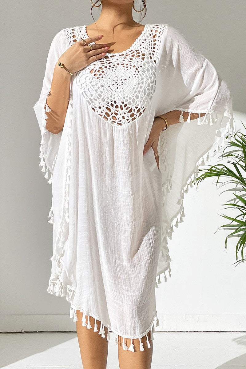 Crochet Tassel Plus Size Beach Cover-Up Kaftan