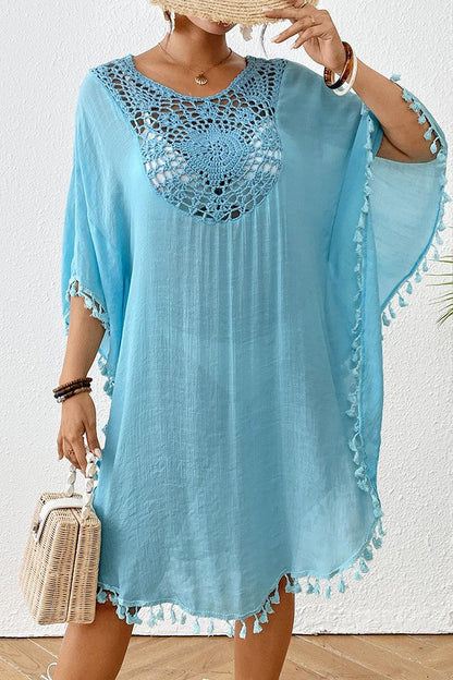 Crochet Tassel Plus Size Beach Cover-Up Kaftan
