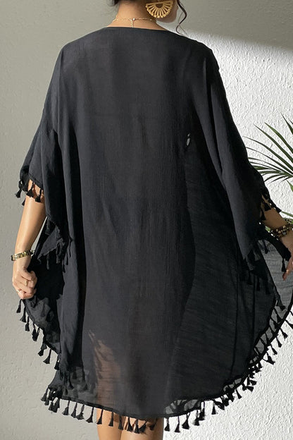 Crochet Tassel Plus Size Beach Cover-Up Kaftan