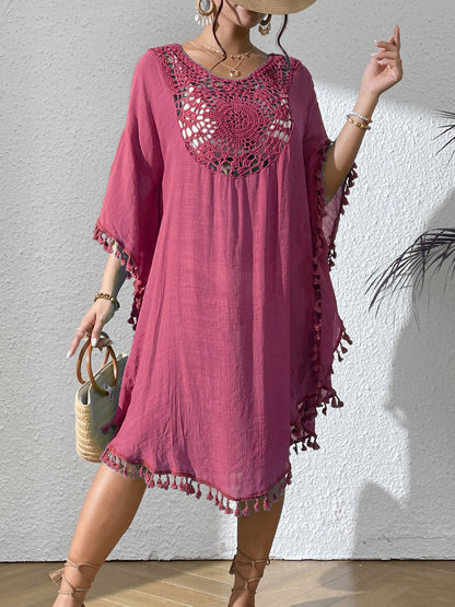Crochet Tassel Plus Size Beach Cover-Up Kaftan