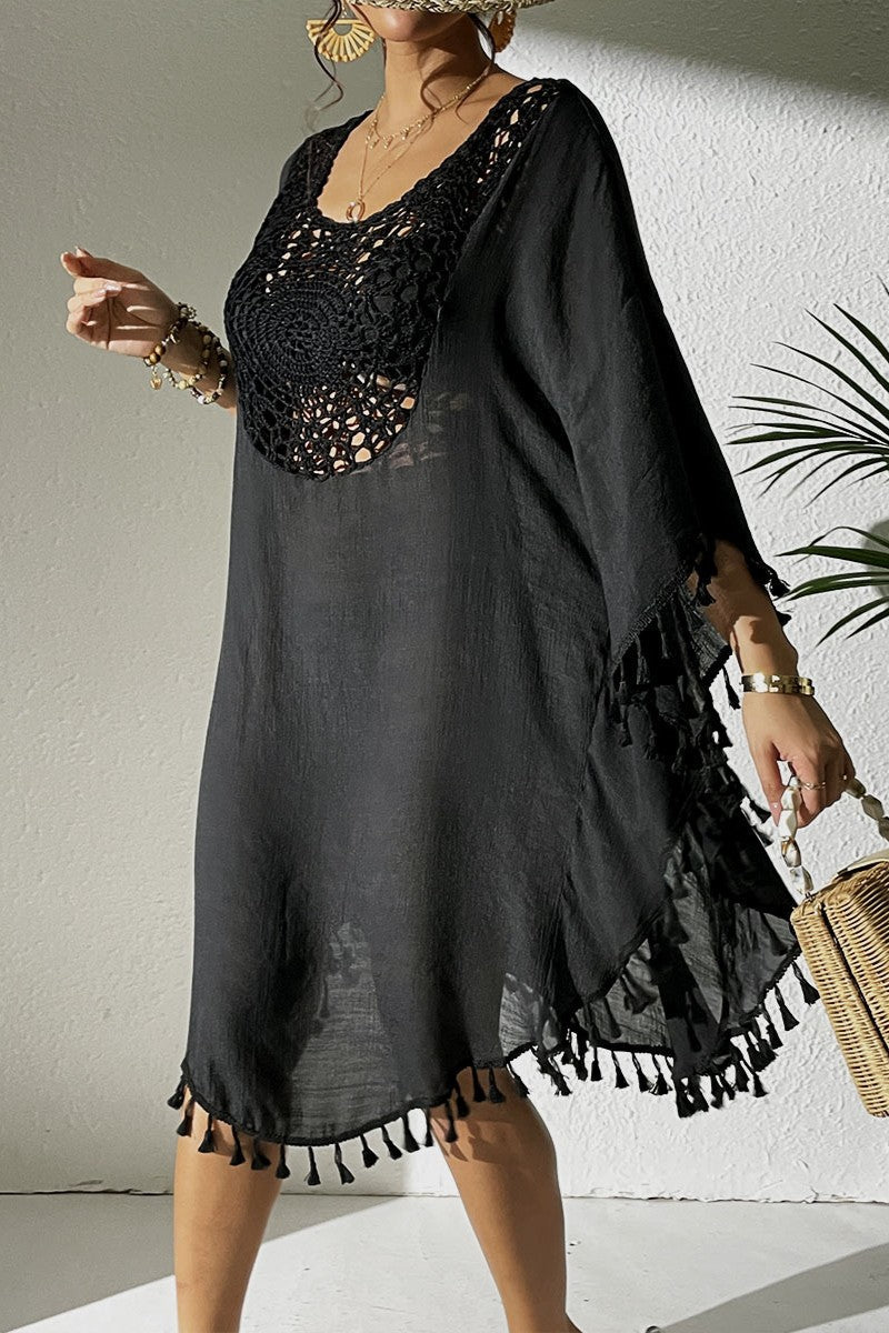 Crochet Tassel Plus Size Beach Cover-Up Kaftan